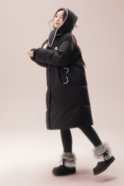 Cute Fur Ball Scarf Hat Long White Duck Down Jacket