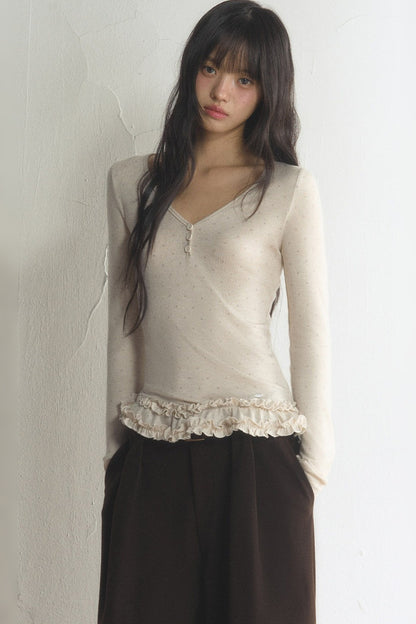 Polka Dot Long-Sleeve Top and Pants Set-Up
