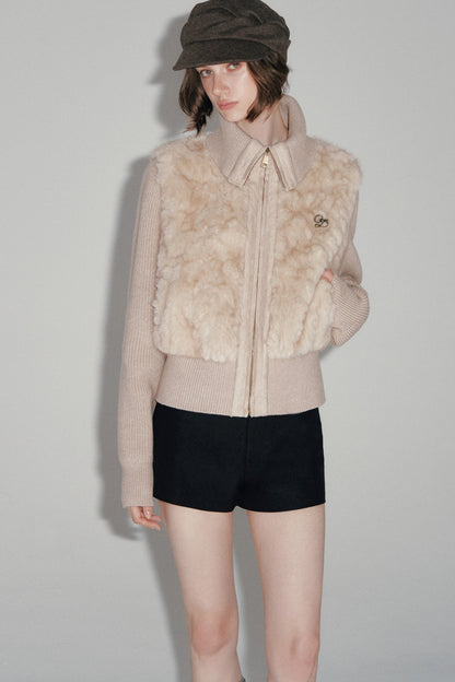Knitted Patchwork Faux Fur Coat