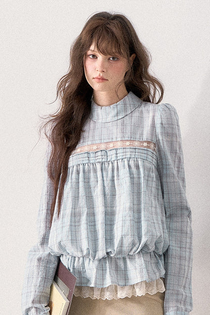 Mint Plaid Lace Blouse