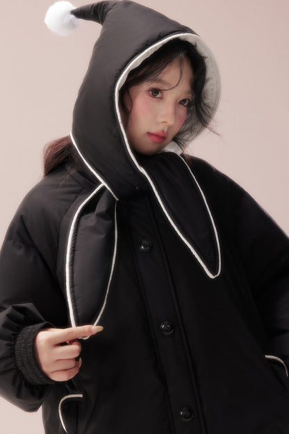 Cute Fur Ball Scarf Hat Long White Duck Down Jacket