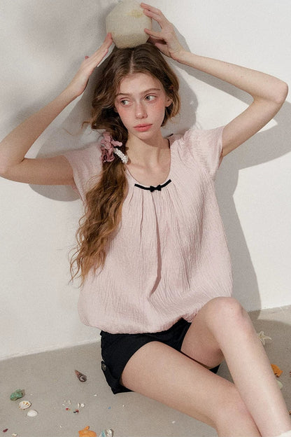 Pink Pleated Summer Blouse