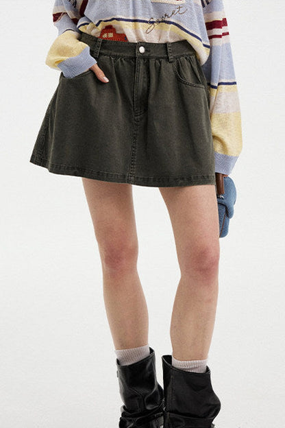 Washed Vintage Pleated Skirt