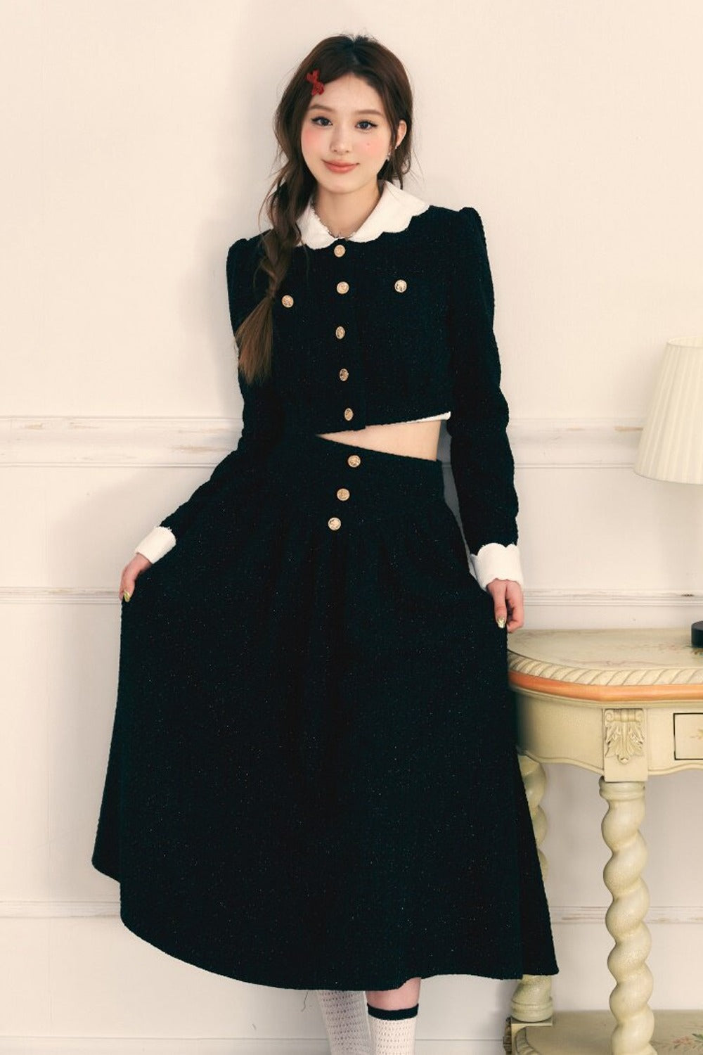 Tweed Jacket and Long Skirt Two-Piece Set