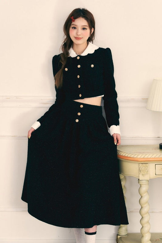 Zweiteiliges Set aus Tweedjacke und langem Rock