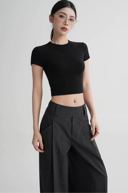 Wool Cropped Short Sleeve Top