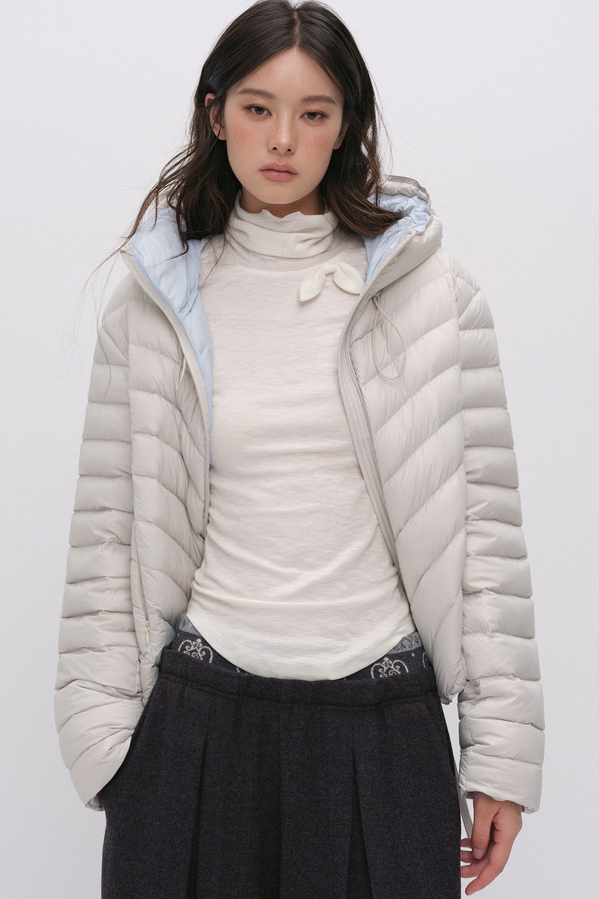 3D Quilted Drawstring Hooded Down Jacket