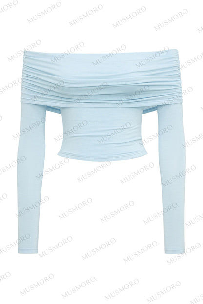 Pleated One-Shoulder Knit and Skirt Set-Up