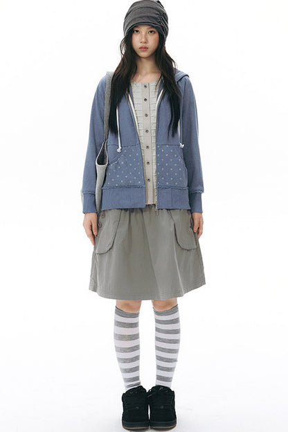 Side Seam Button Pleated Beanie Knit