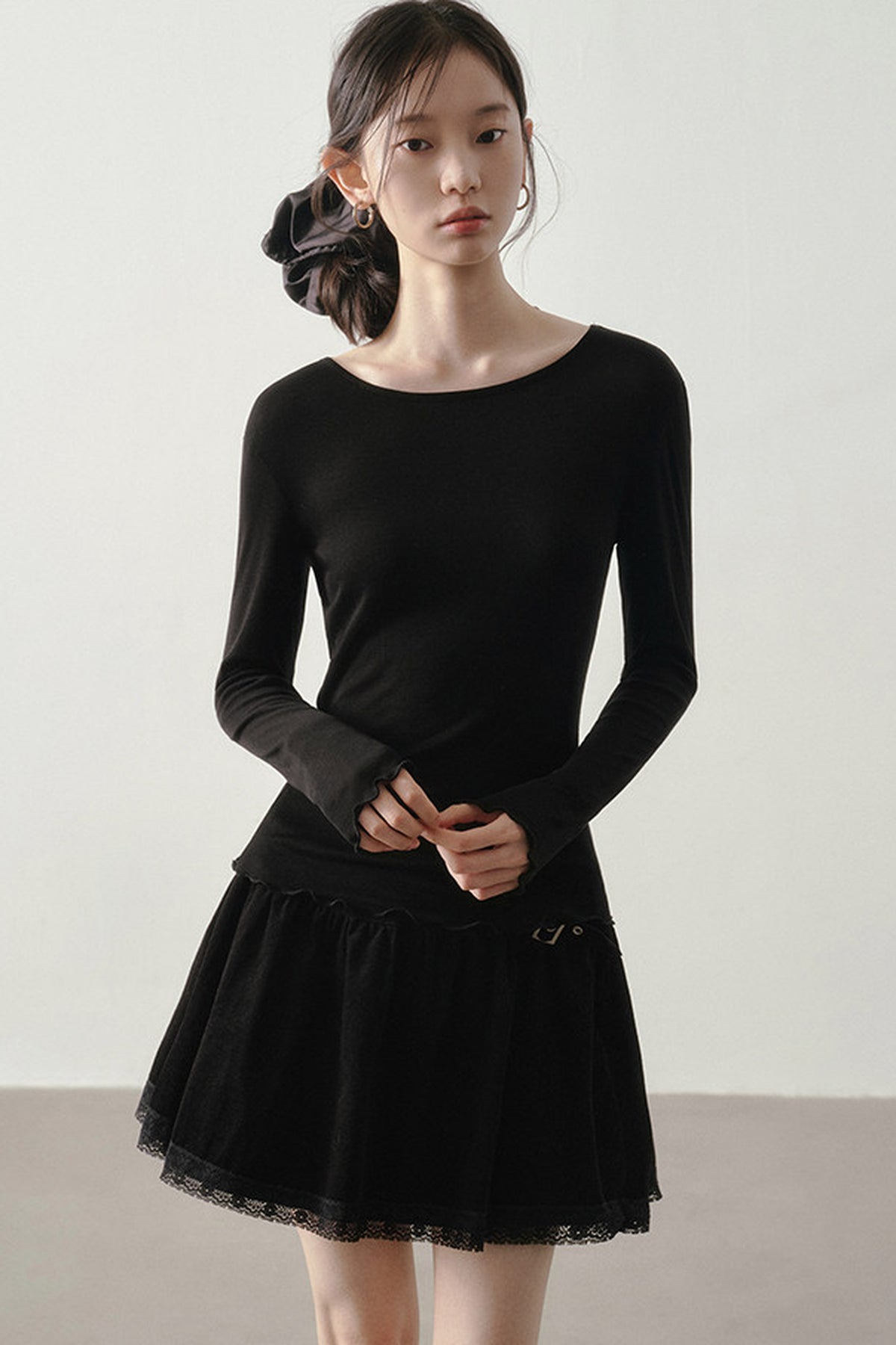 Ballet Style Solid Long Sleeve Top