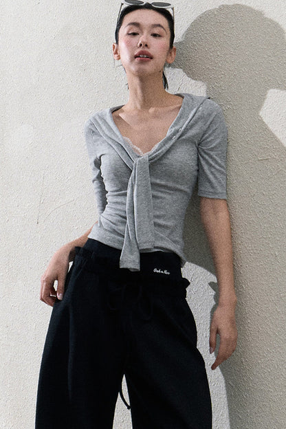 Liquid Cotton Ruffle Wide-Leg Pants