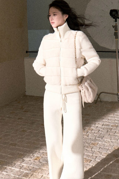 White Duck Down Knitted Patchwork Jacket