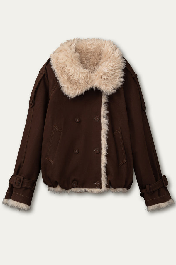 Chaqueta parka de borreguito sintético, mullida y cruzada
