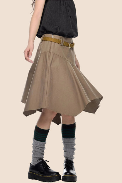 Brown A-Line Midi Skirt