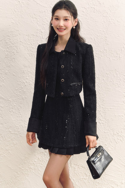 Little Chanel Style Satin Vest Dress and Jacket Set