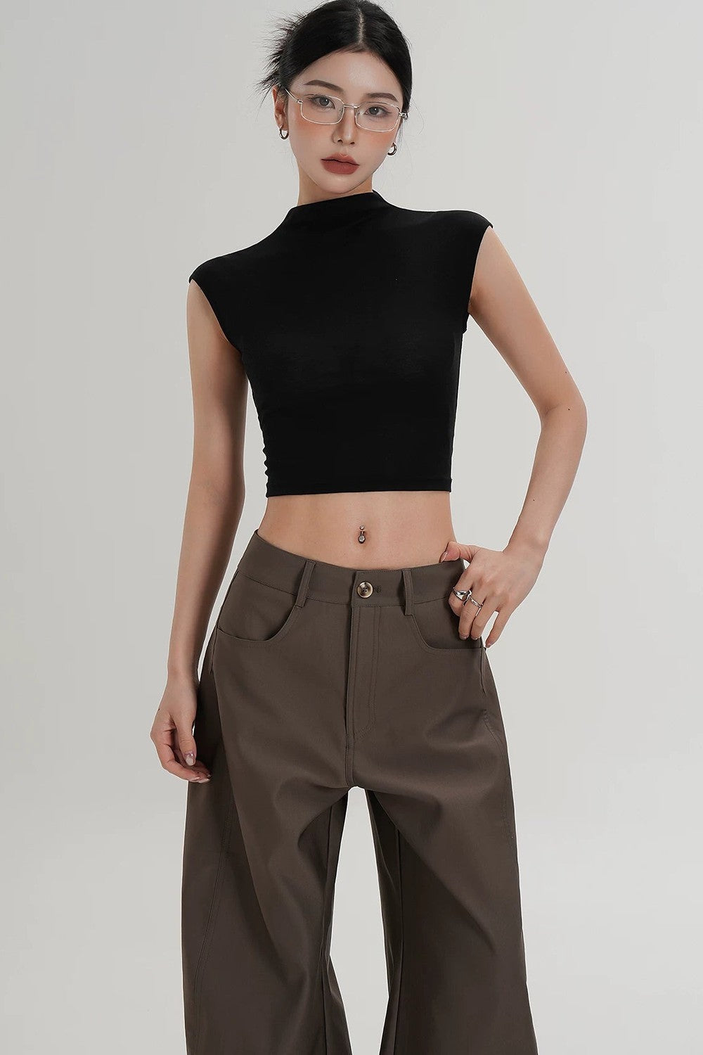 Tencel Silk Mock Neck Crop Top