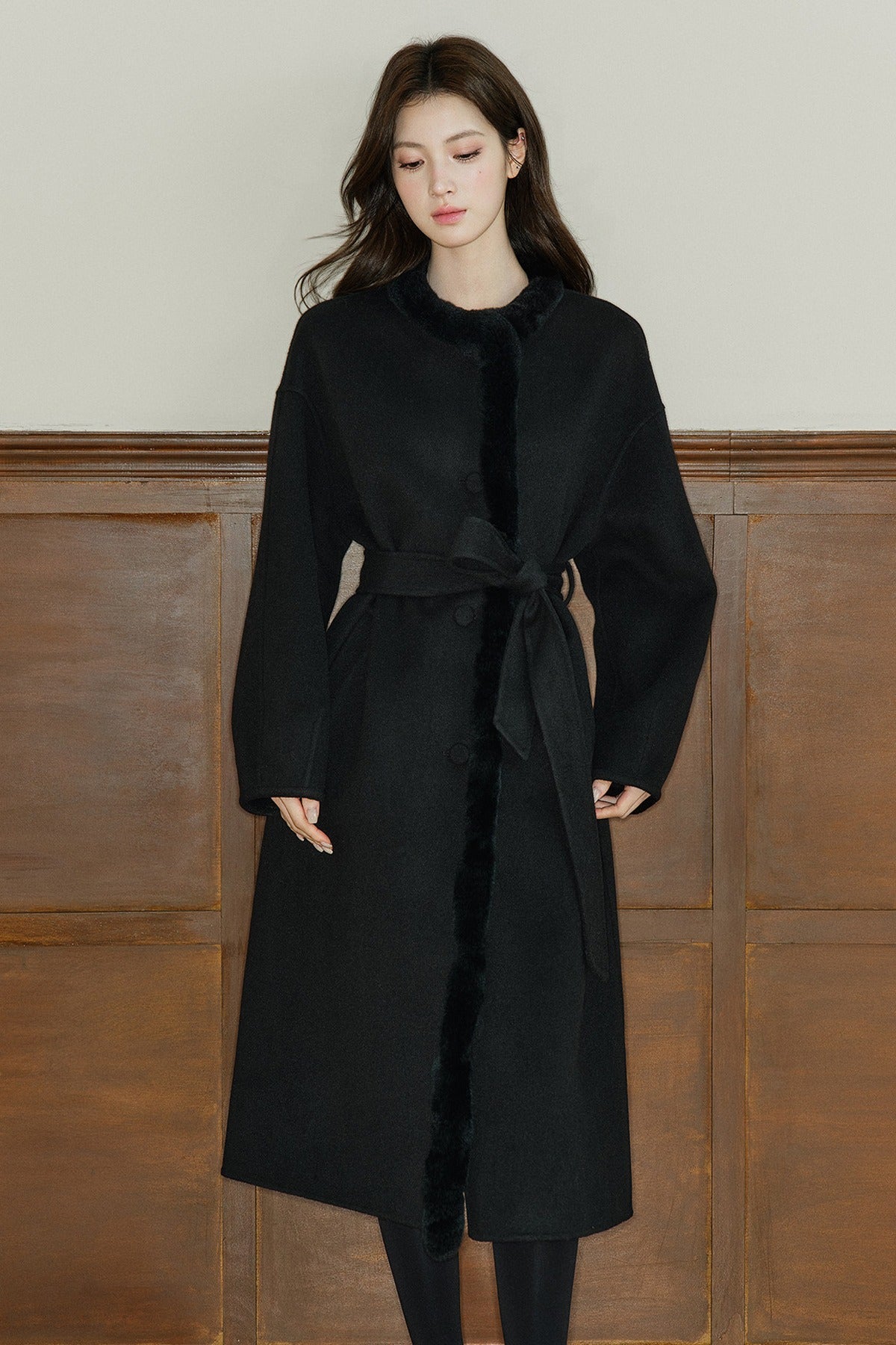 Rabbit Fur Placket Wool Coat