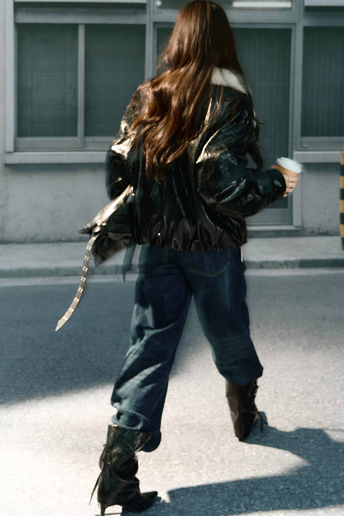 Fluffy Fur Collar Oil Wax Leather Parka