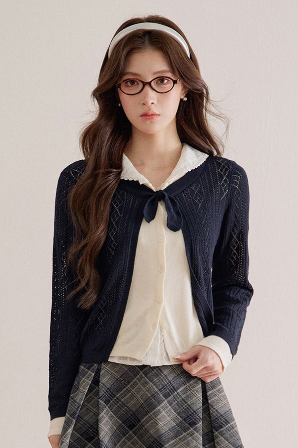 Diamond Lattice Layered-Look Knit Top
