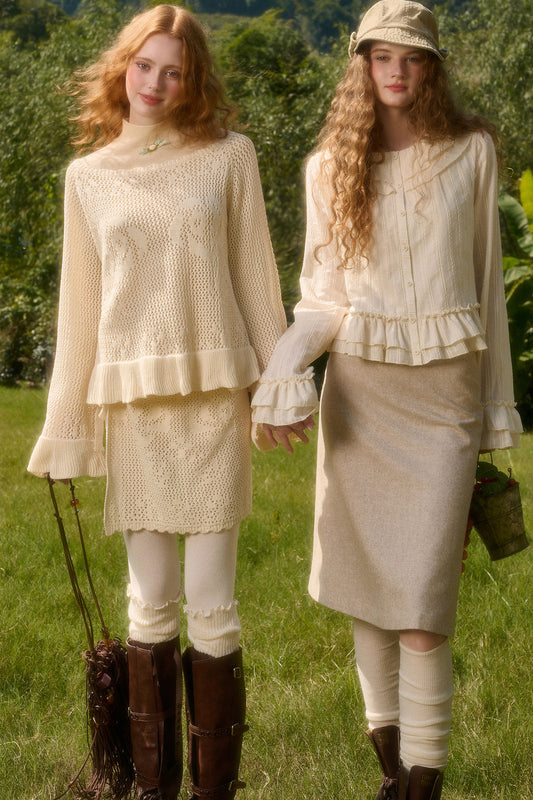 Cotton Shirt and Wool Skirt Set-Up