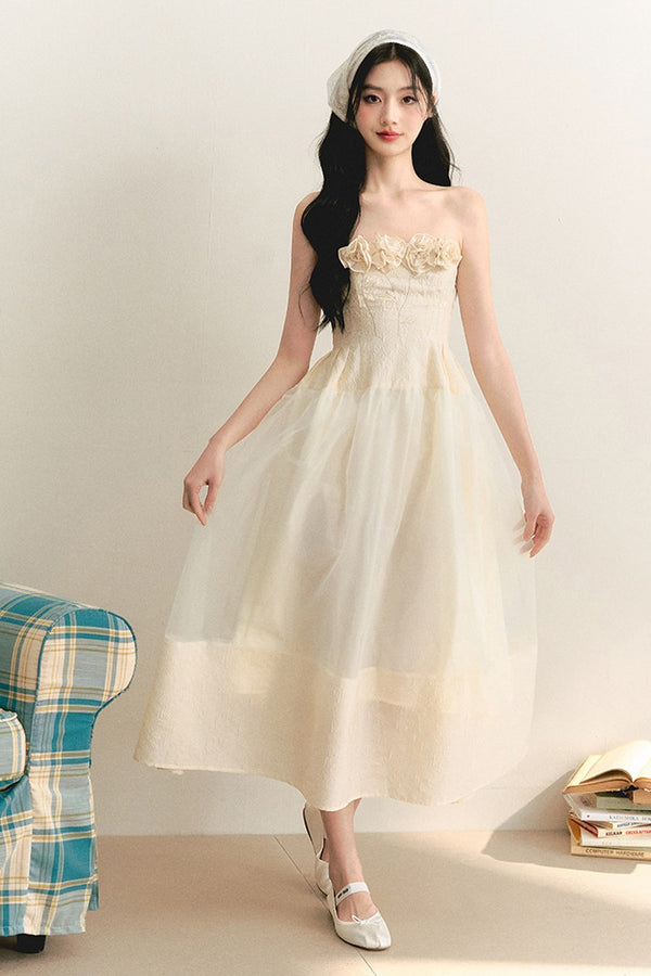 Handmade Floral Strapless Dress