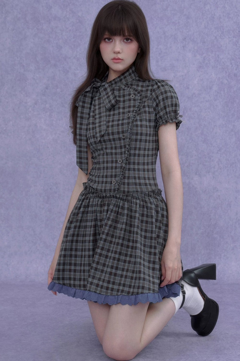 Retro Plaid Bow Dress