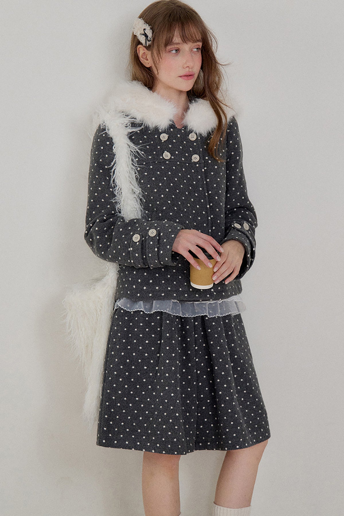 A-Line Polka Dot Tweed Skirt-Pants