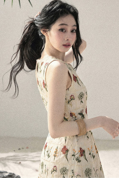French Floral Waist Dress