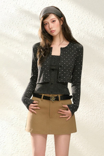 Polka-Dot Knit Cardigan Set