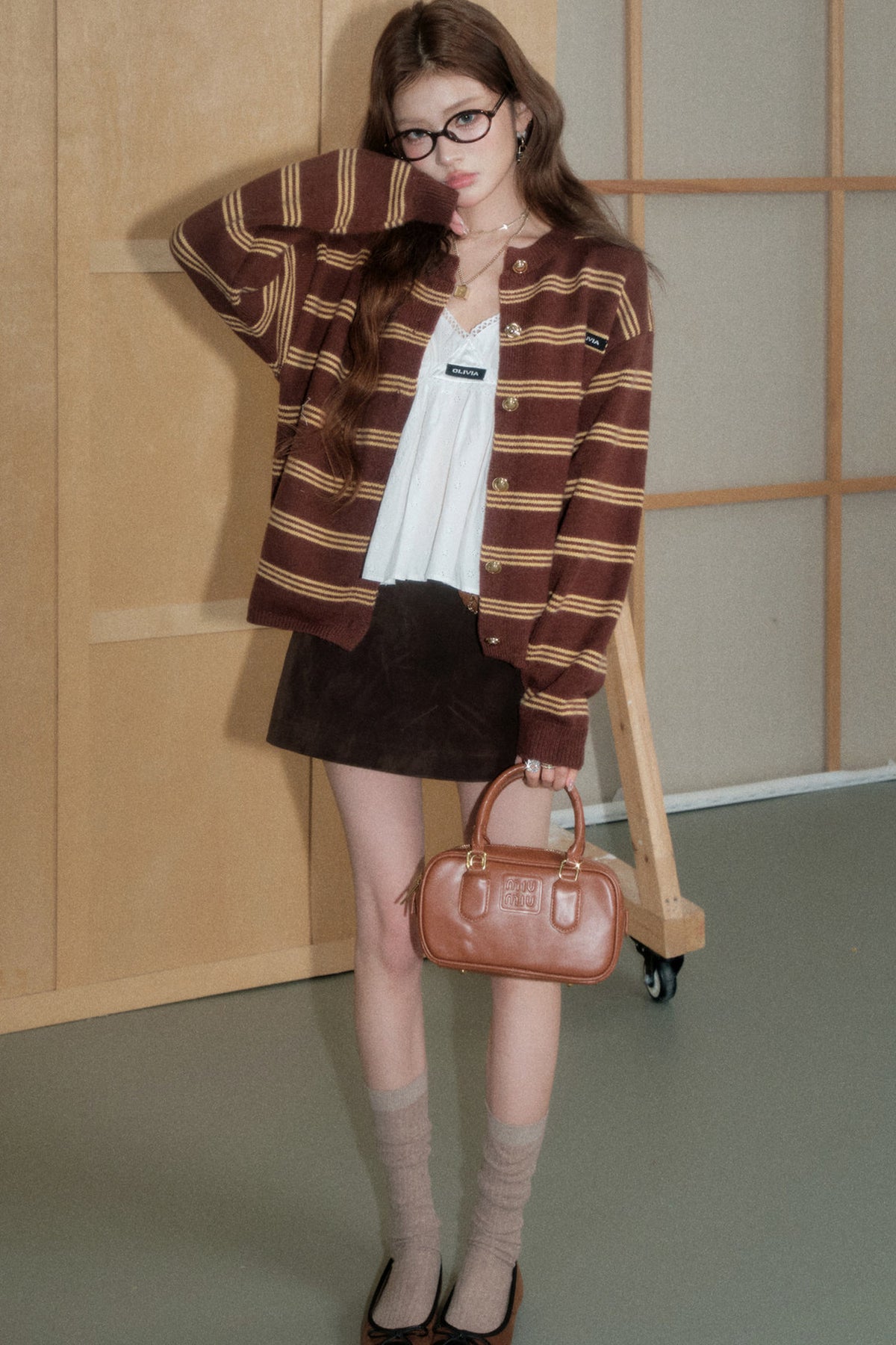 Ensemble cardigan tricoté à rayures