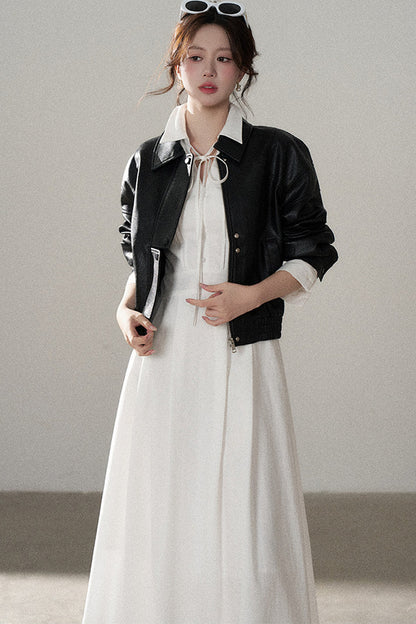 Giacca corta in pelle PU con revers