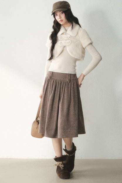 Short-Sleeved Faux Fur Double-Breasted Jacket