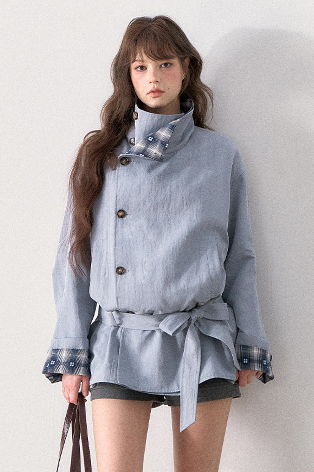 Mint Plaid Patchwork Trench Coat