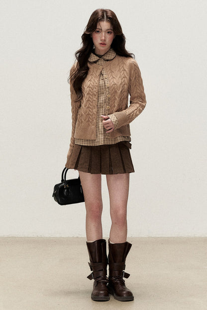 Plaid Layered-Look Knit Top