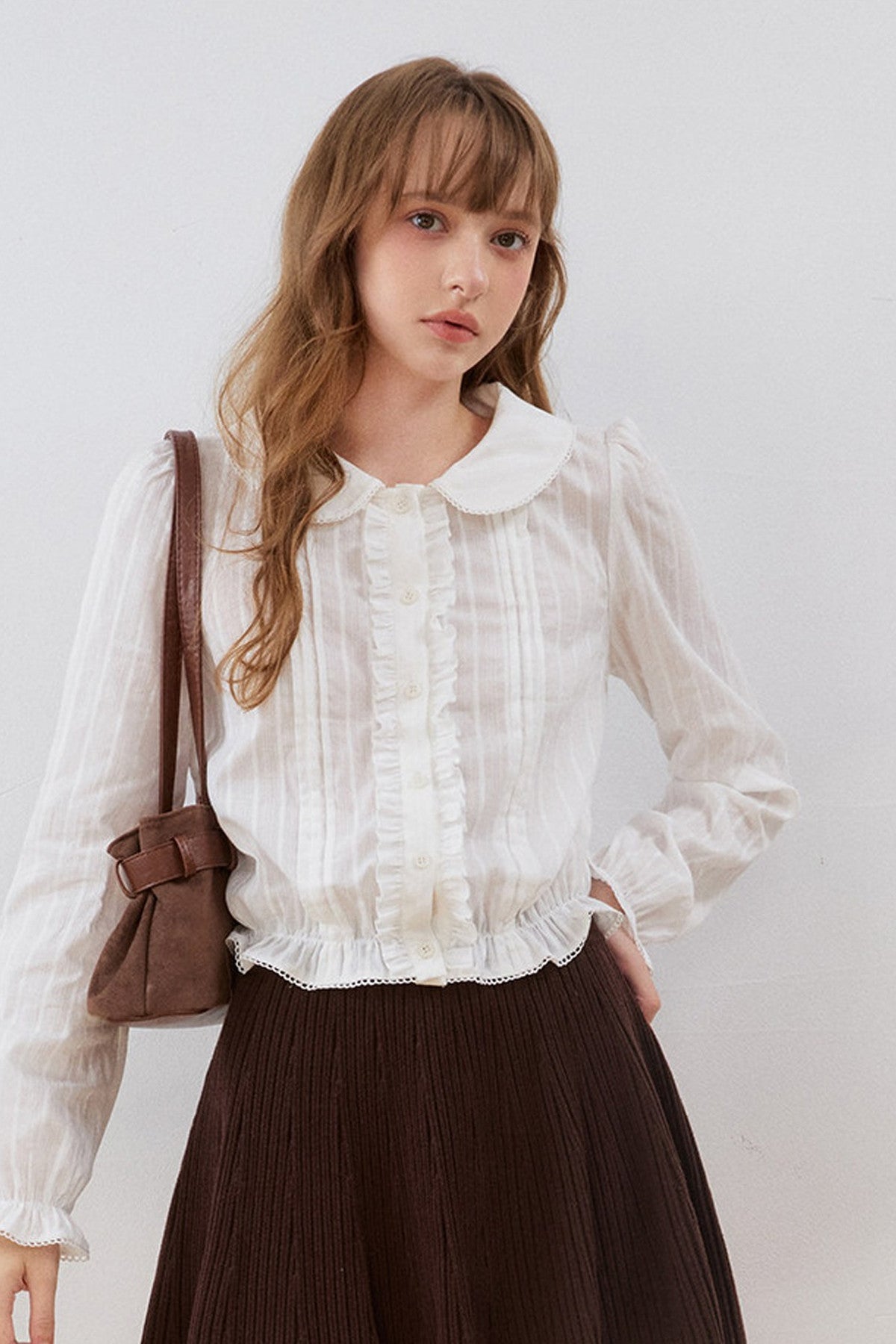 Ruffled Gathered Doll Collar Blouse
