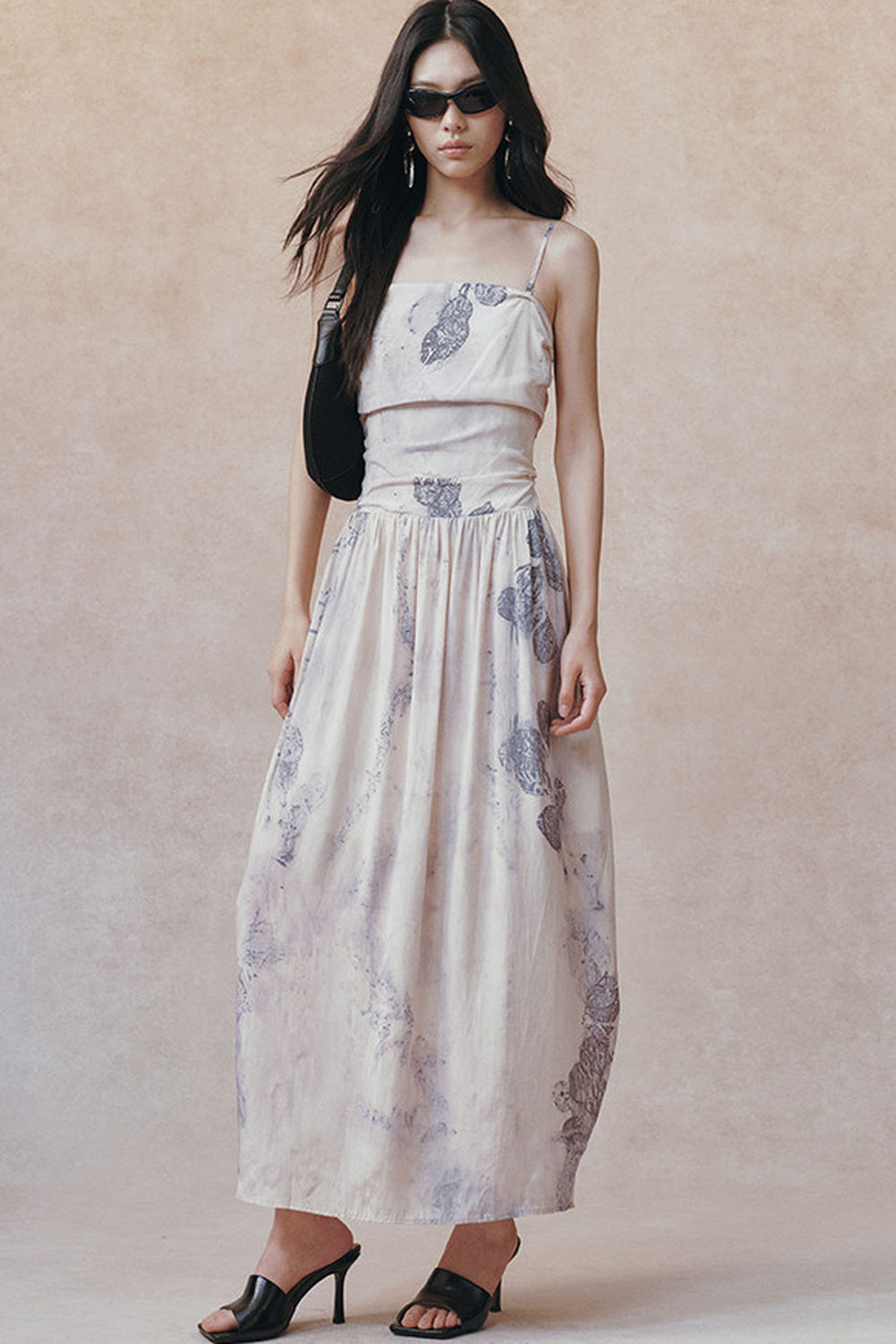 Ink Wash Plant Print Ribbon Dress