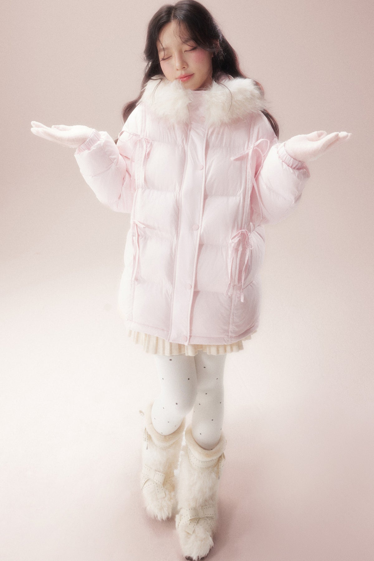 Snow Bow Fur Collar Down Jacket