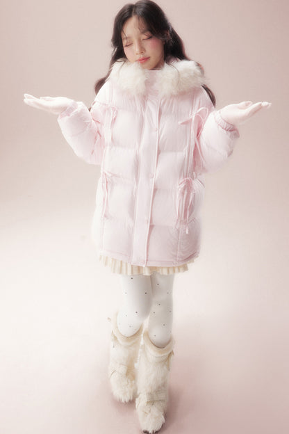 Snow Bow Fur Collar Down Jacket