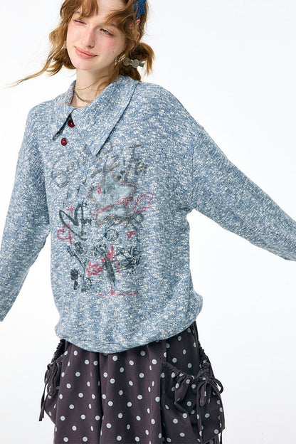Star Mist Jacquard Slant Collar Sweatshirt