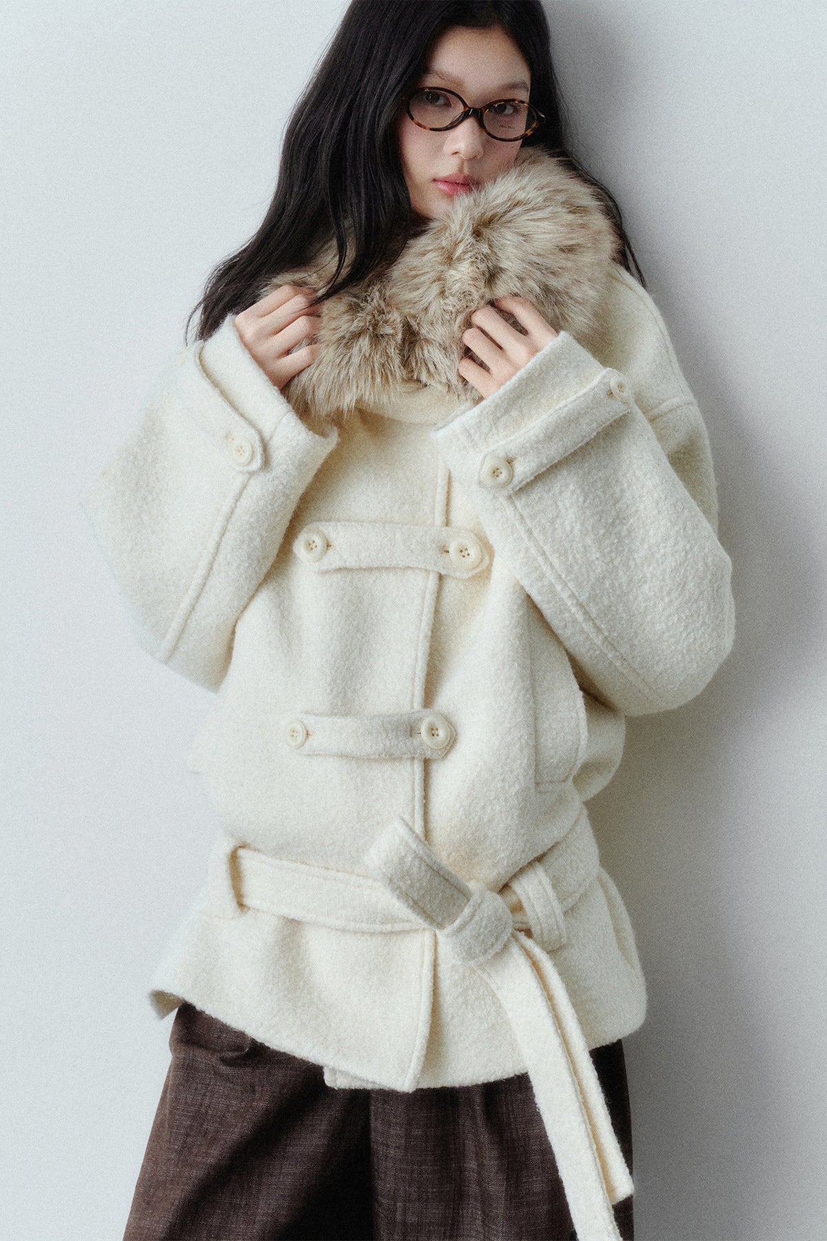 Napoleon Buckle Wool Fur Collar Jacket