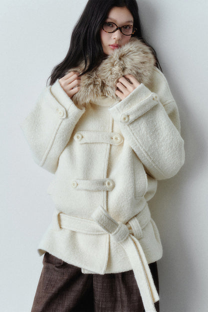 Napoleon Buckle Wool Fur Collar Jacket