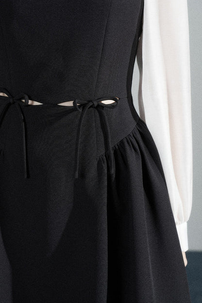 Black Square-Neck Hollow-Out Dress
