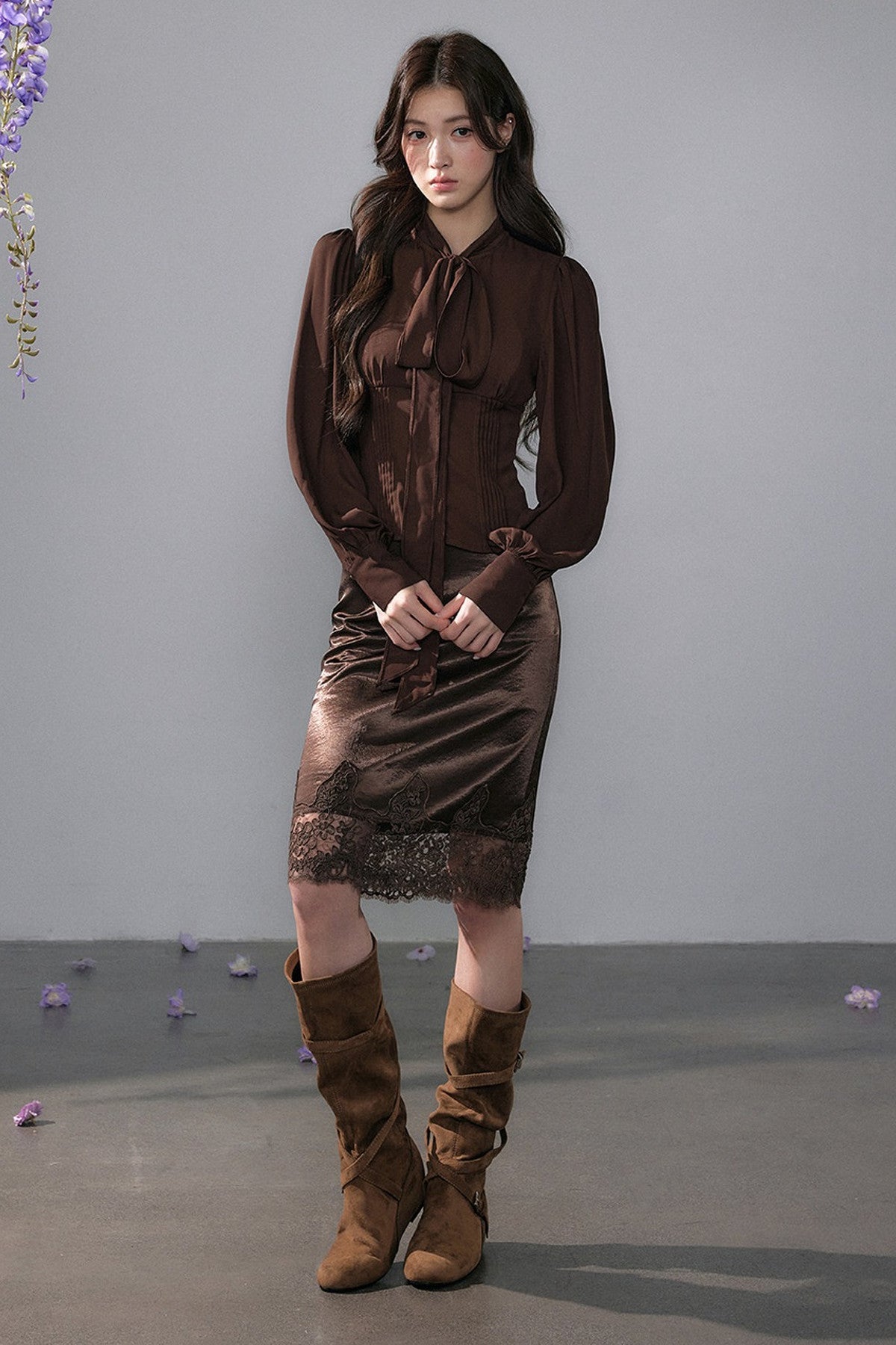 Tencel Long Sleeve Chiffon Cardigan and Skirt Set-Up