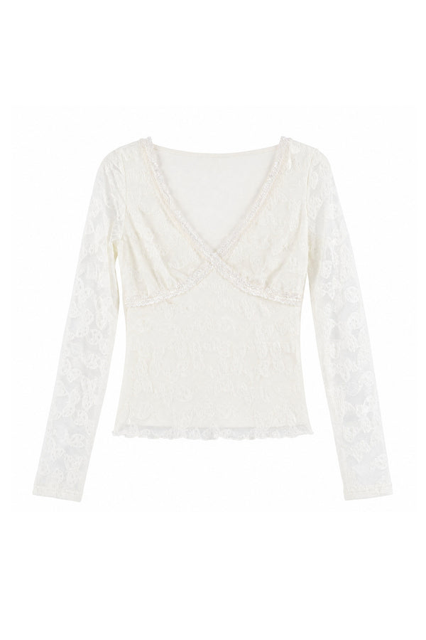 Washed Jacket With Lace Long Sleeve Top and Skirt 3-Piece Set-Up