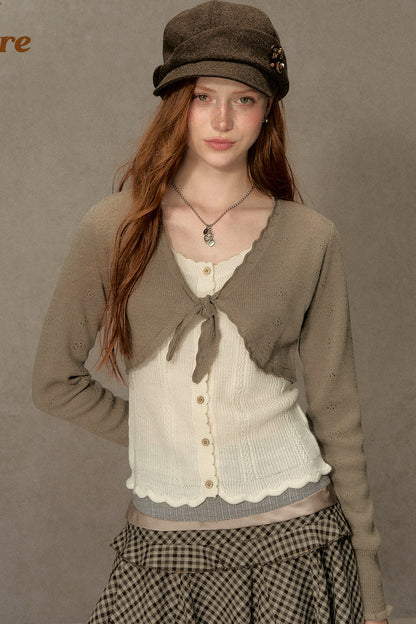 Short V-Neck Knit Cardigan