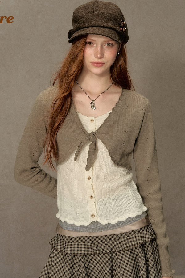 Short V-Neck Knit Cardigan