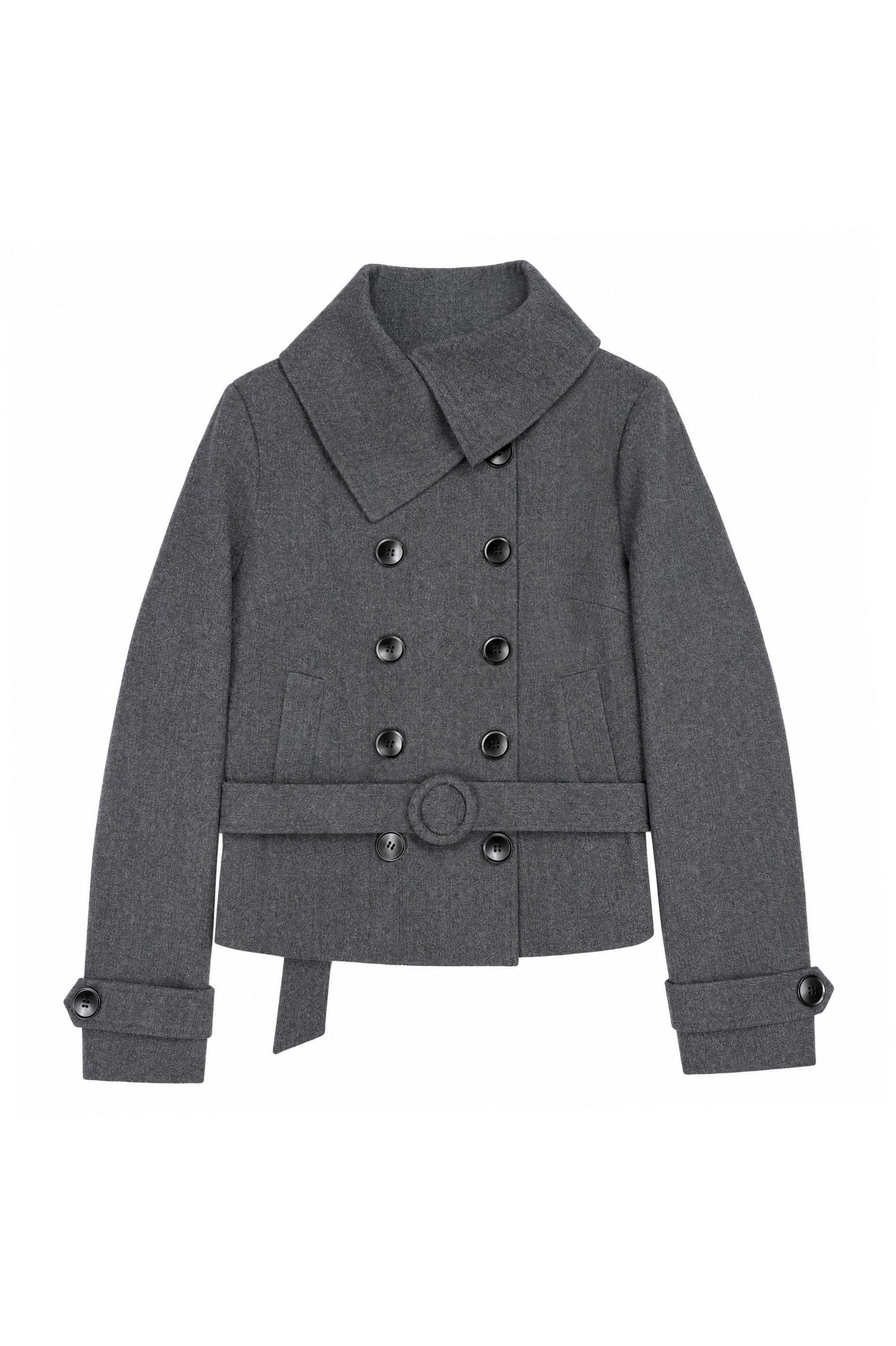Double-Breasted Woolen Coat and Skirt Set-Up