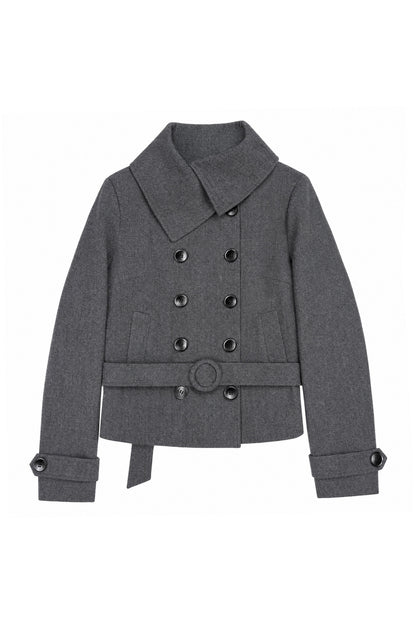 Double-Breasted Woolen Coat and Skirt Set-Up