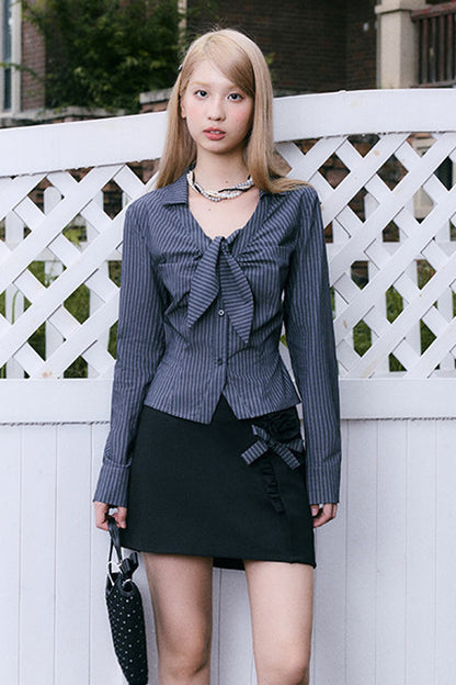 Rose Striped Shirt and Skirt Set-Up