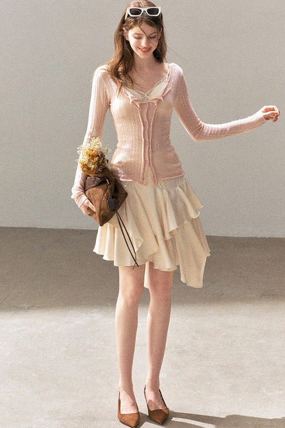 Cardigan sottile in maglia floreale